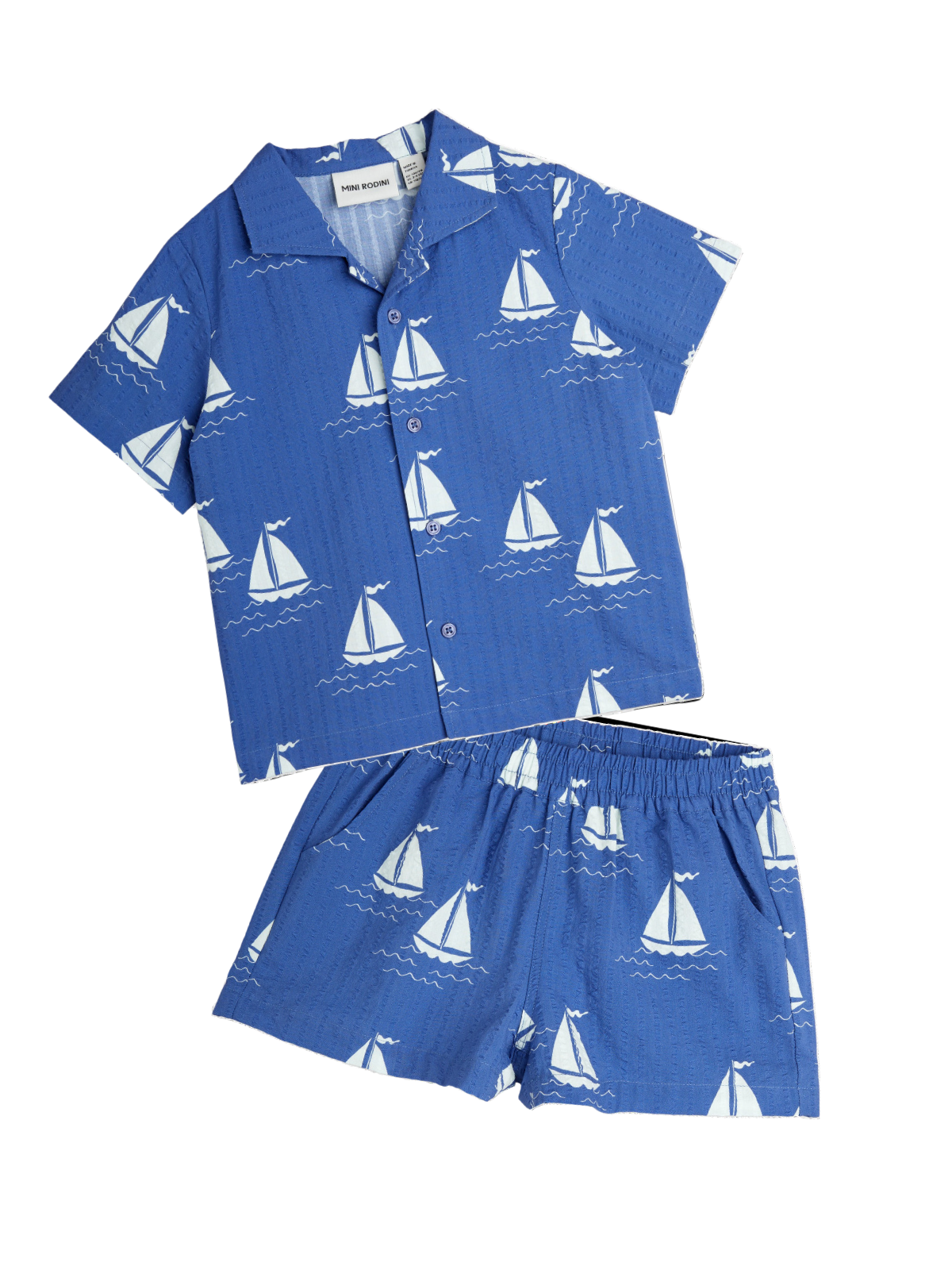 Sailing Boats Woven Set Rompers Mini Rodini Blue 2-3T