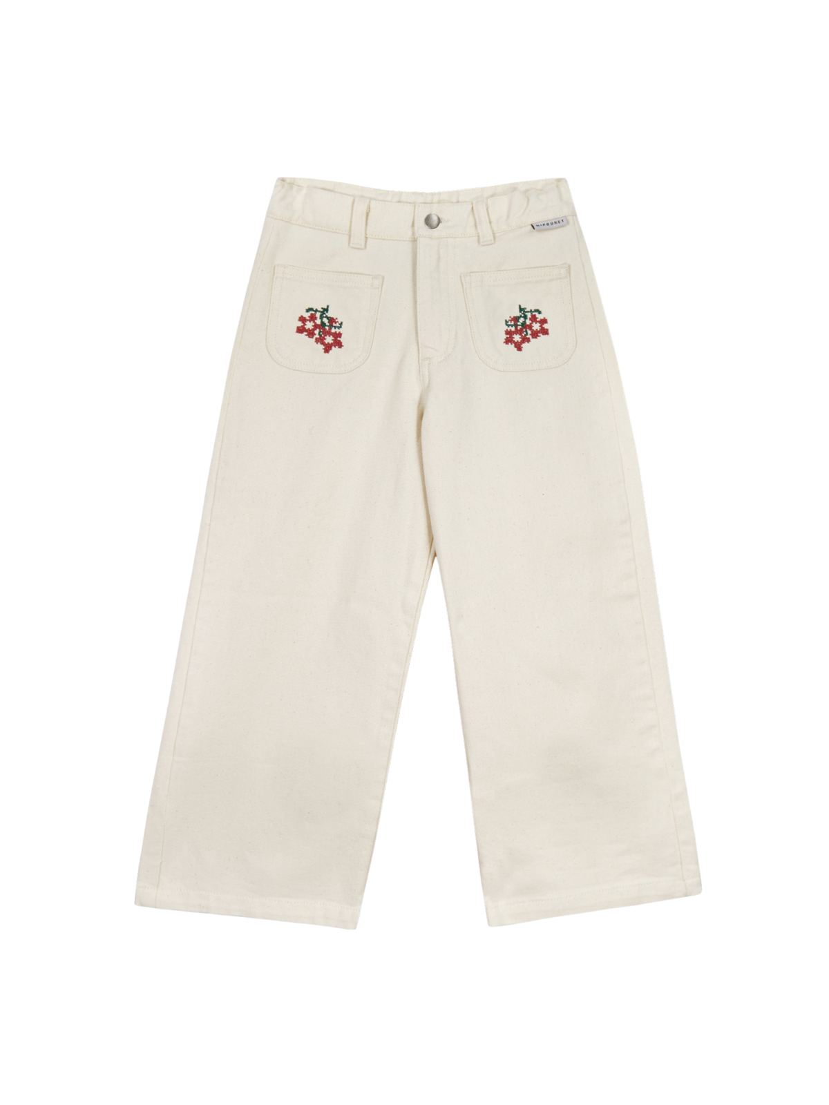 Felicia Flower Denim Pant Pants Mipounet Ecru 3Y