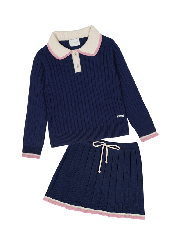 Martine Knit Skirt Set Sets Mipounet Navy Blue 3Y