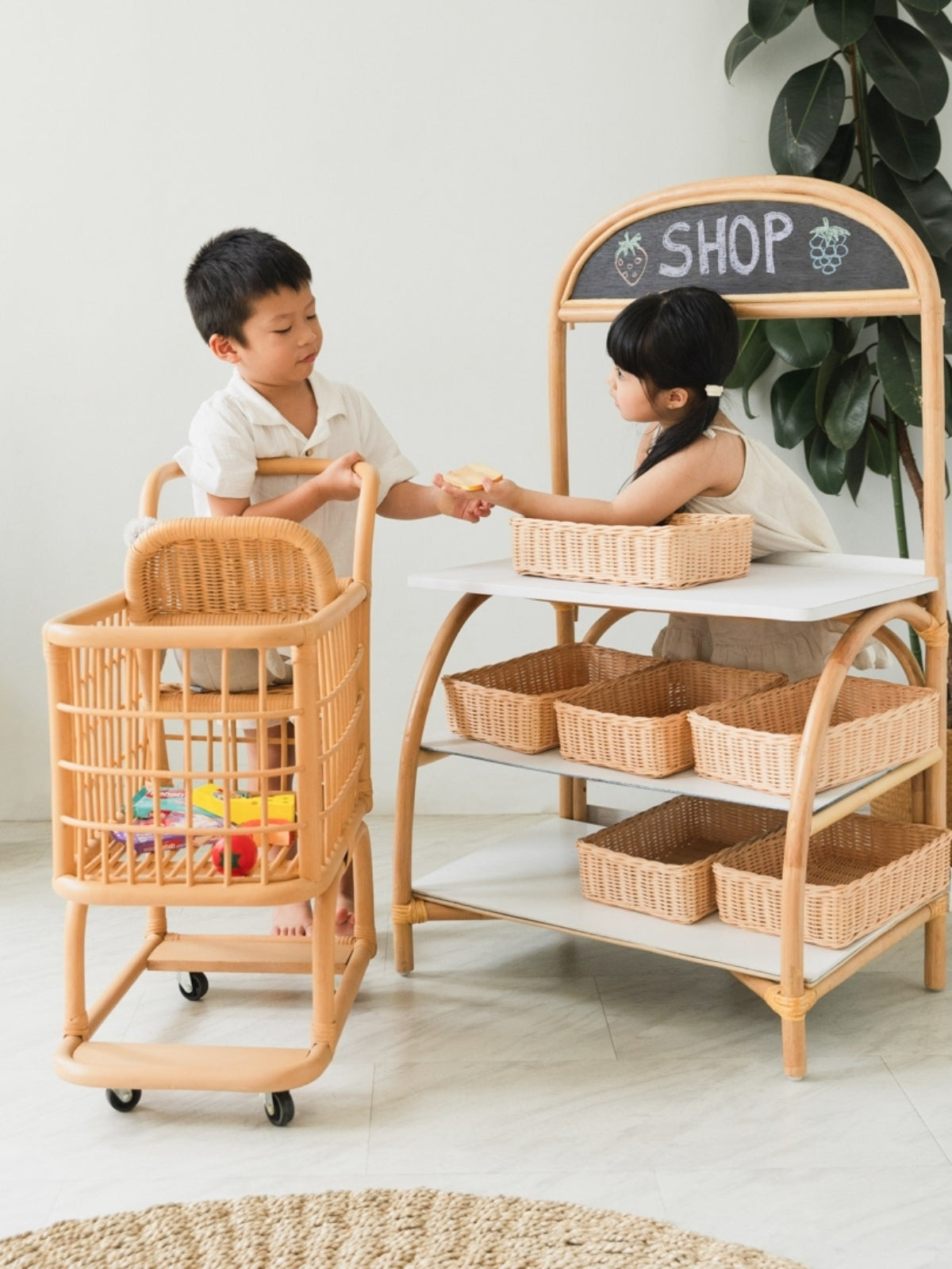 Rattan Shopping Cart Pretend Play Momiji