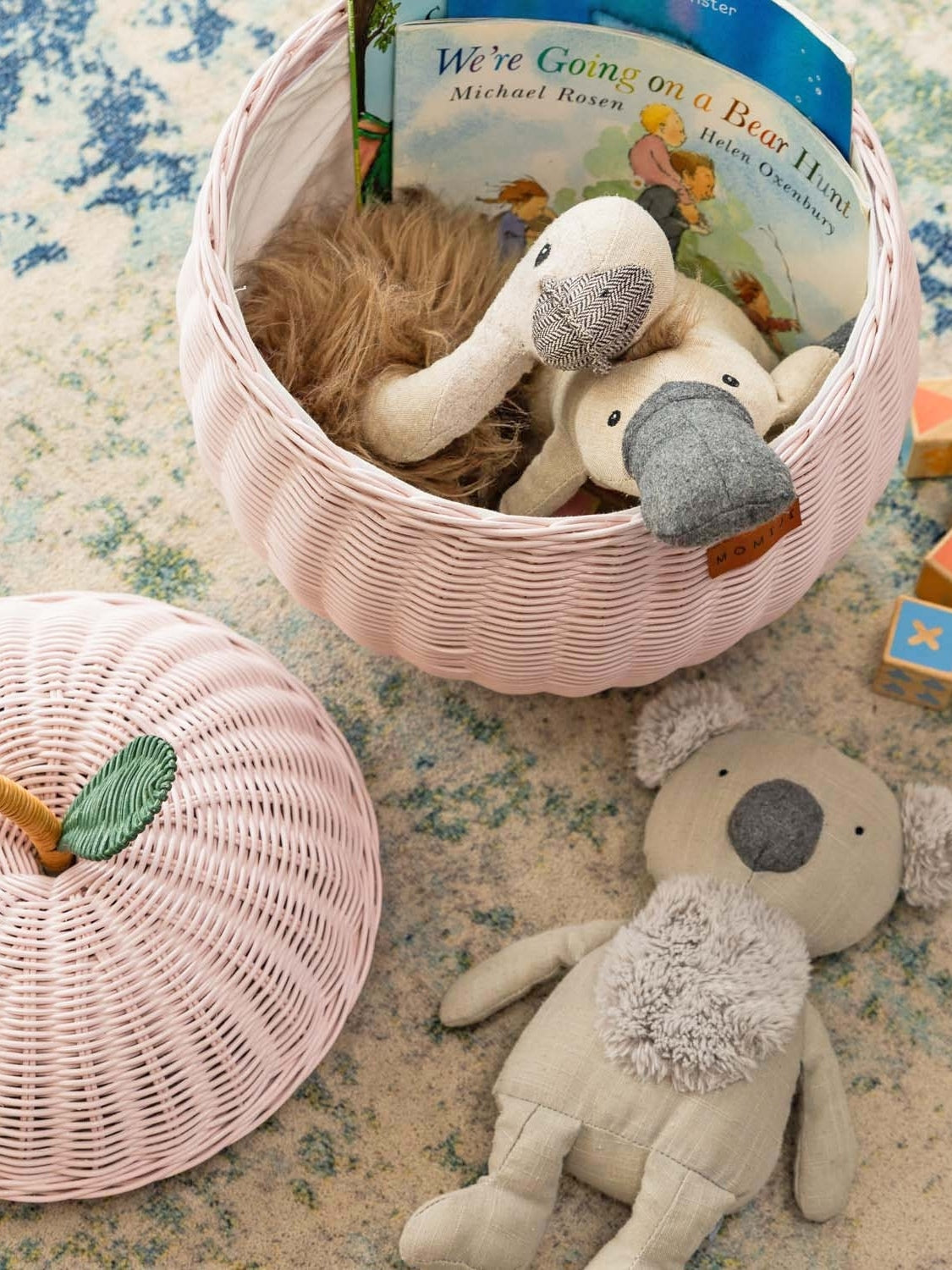 Apple Rattan Storage Basket Pink - Medium Pretend Play Momiji