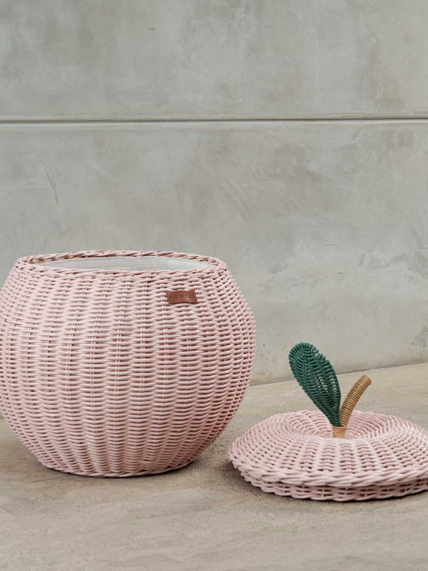 Apple Rattan Storage Basket Pink - Medium Pretend Play Momiji