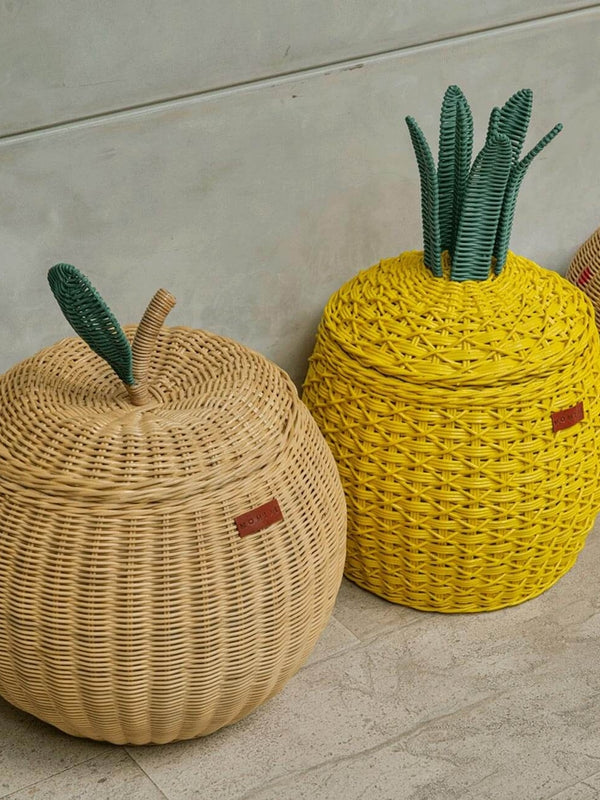 Apple Rattan Storage Basket Natural - Medium Pretend Play Momiji