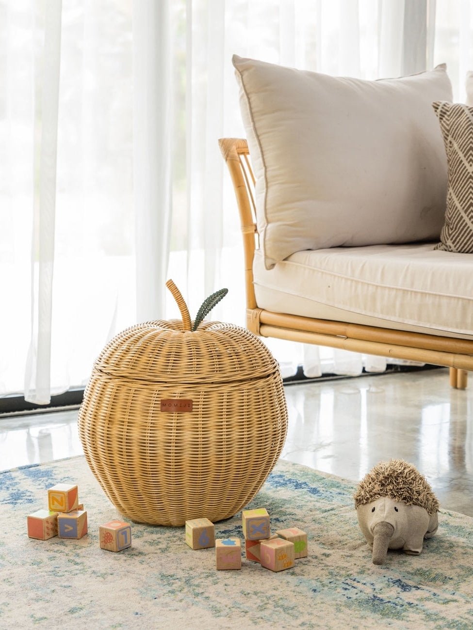 Apple Rattan Storage Basket Natural - Medium Pretend Play Momiji