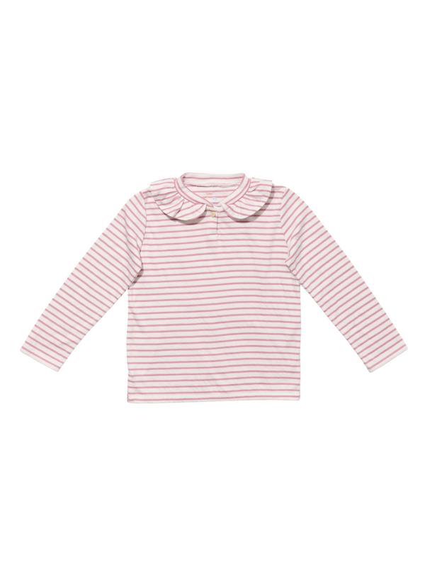 Hen Ruffle Long Sleeve T-Shirt Tops Oso & Me Rose Mini Stripe 3Y