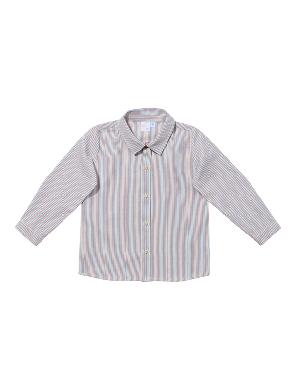 Jeffe Shirt - Indigo Linen Stripe Tops Oso & Me Indigo Linen Stripe 3Y