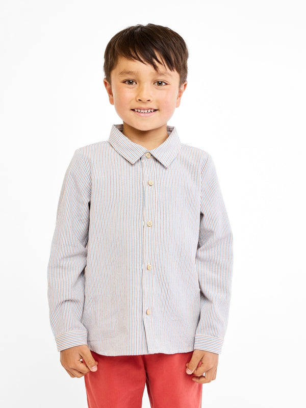 Jeffe Shirt - Indigo Linen Stripe Tops Oso & Me