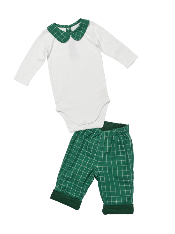 Plaid Collar Bodysuit and Pant Set Sets Oso & Me