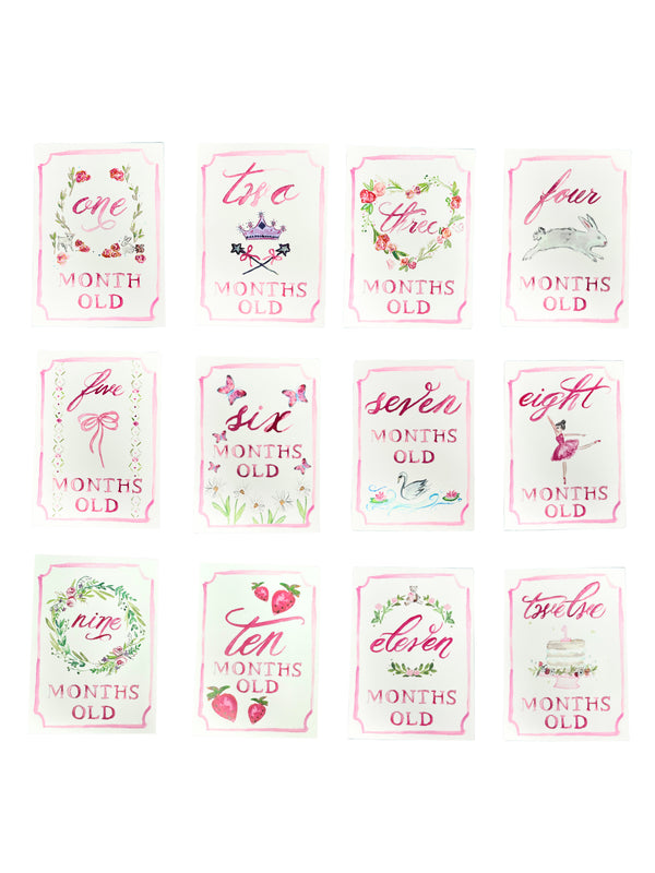 Monthly Milestone Card Set - Pink Party Supplies Over The Moon   