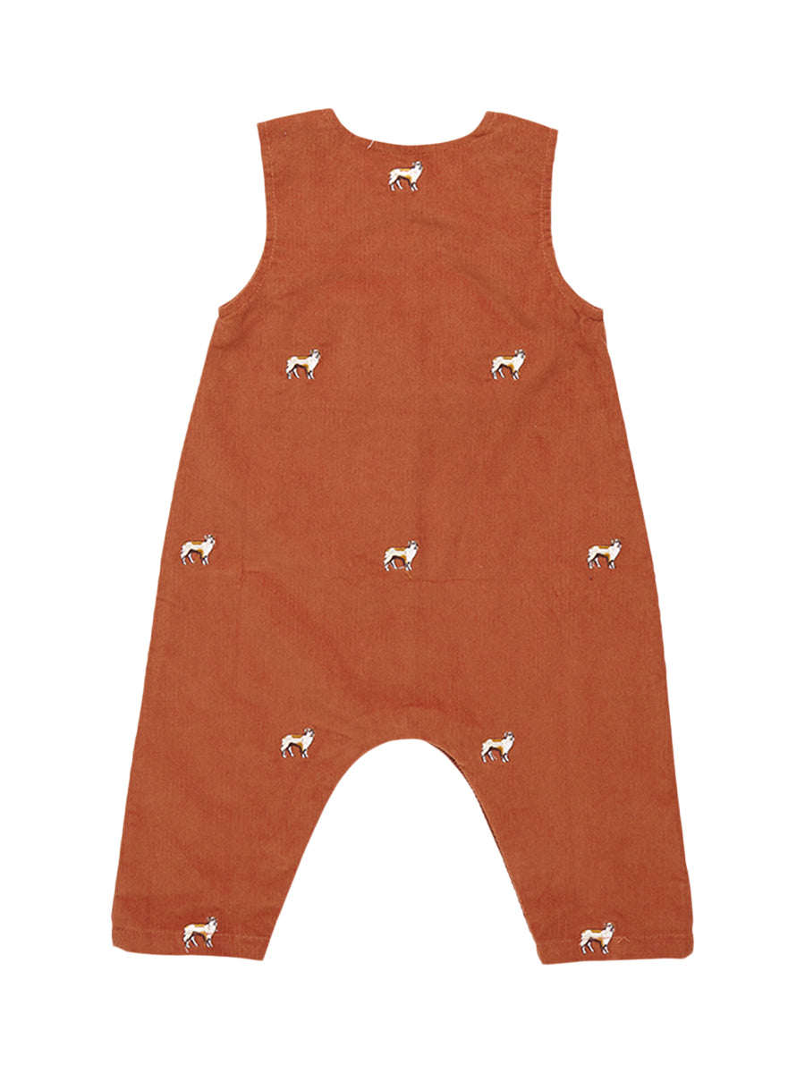 Dog Embroidered Cord Romper and Shirt Set Sets Pink Chicken   