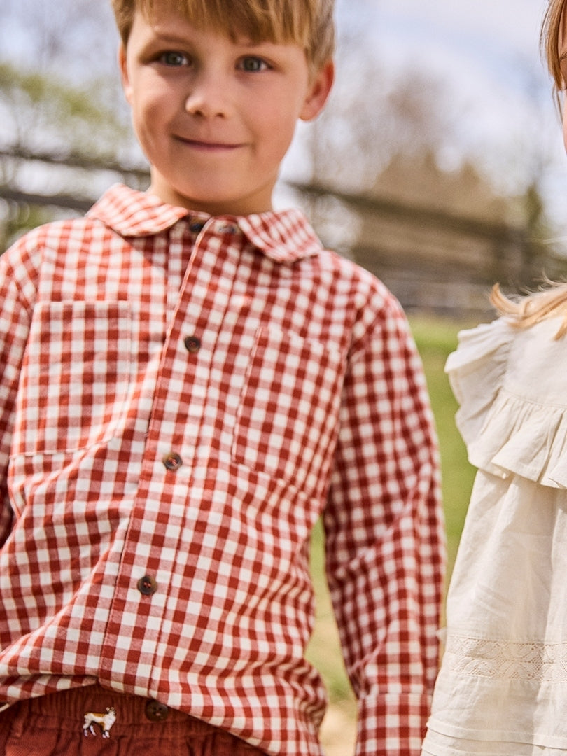 Gingham Jack Shirt Tops Pink Chicken   