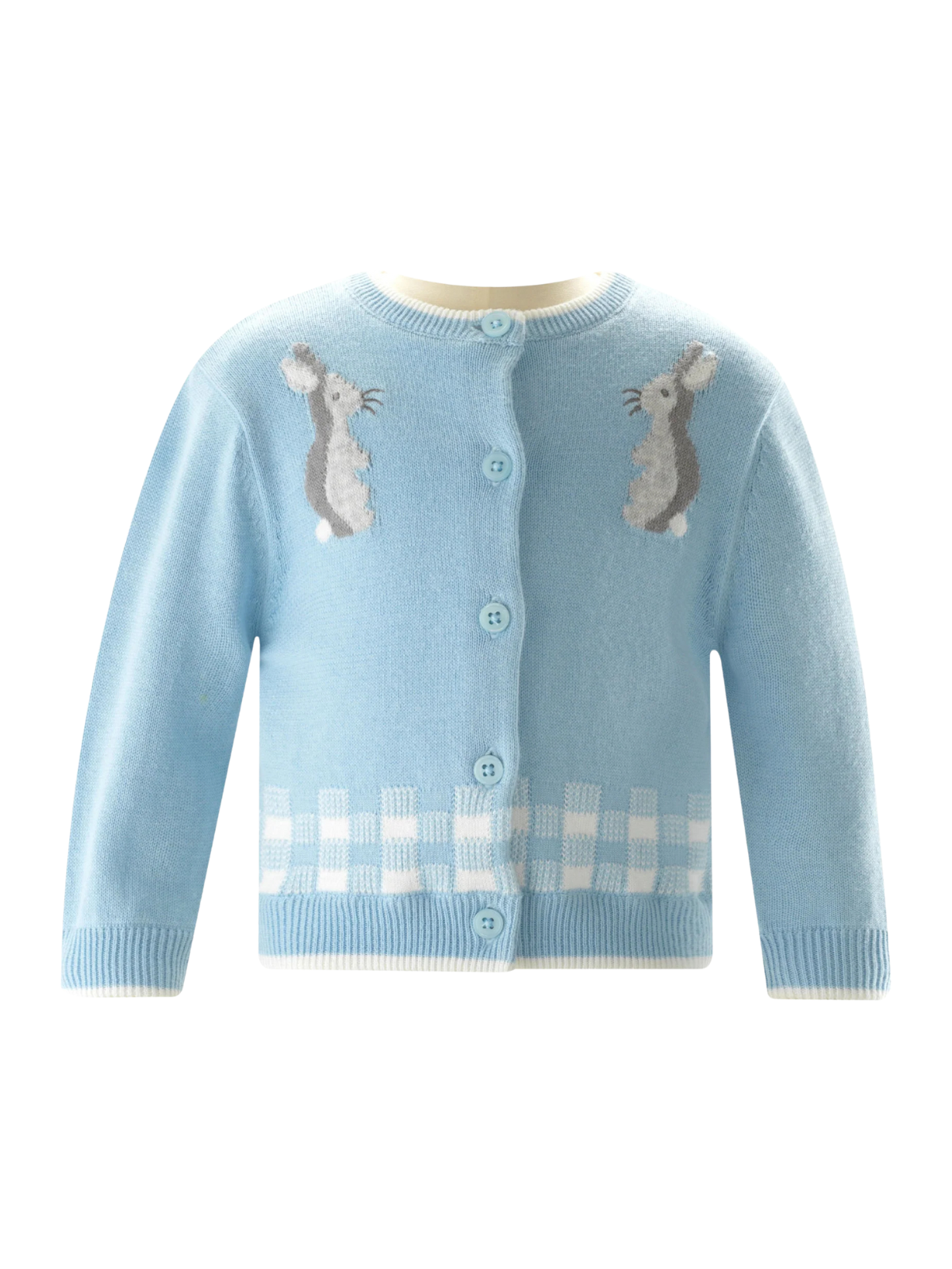 Blue Gingham Bunny Cardigan Sweaters Rachel Riley Light Blue 6M