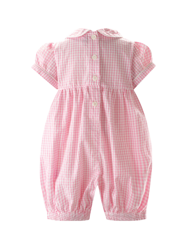 Pink Gingham Bunny Smocked Romper Rompers Rachel Riley