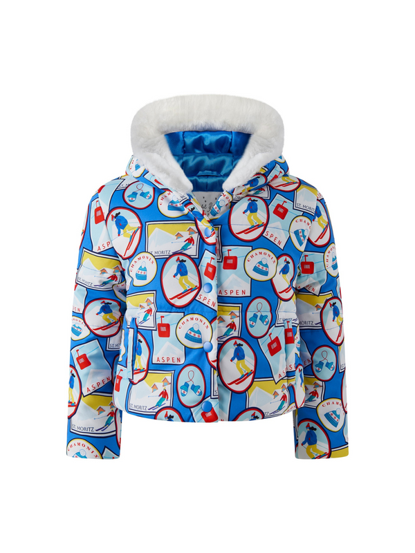 Ski Print Puffer Jacket Outerwear Rachel Riley Light Blue 3Y