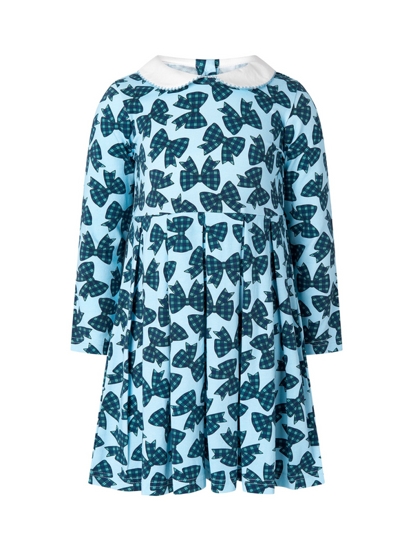 Tartan Bow Jersey Dress Dresses Rachel Riley Light Blue 12M