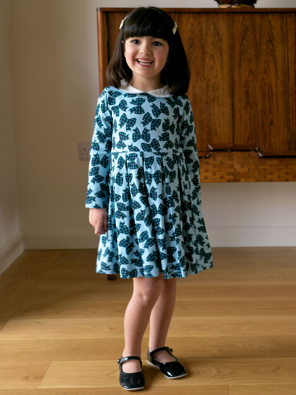 Tartan Bow Jersey Dress Dresses Rachel Riley