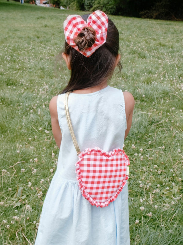 Gingham Heart Scrunchie & Bag Set