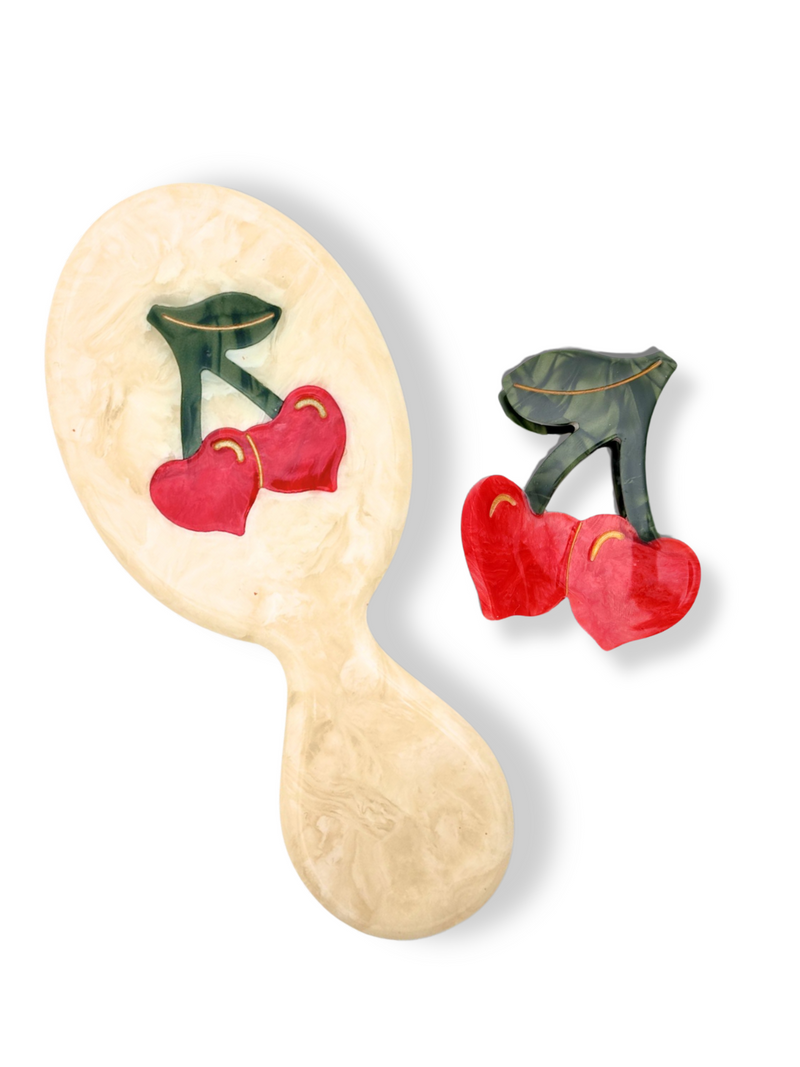 Cherry Hair Brush & Claw Clip Set
