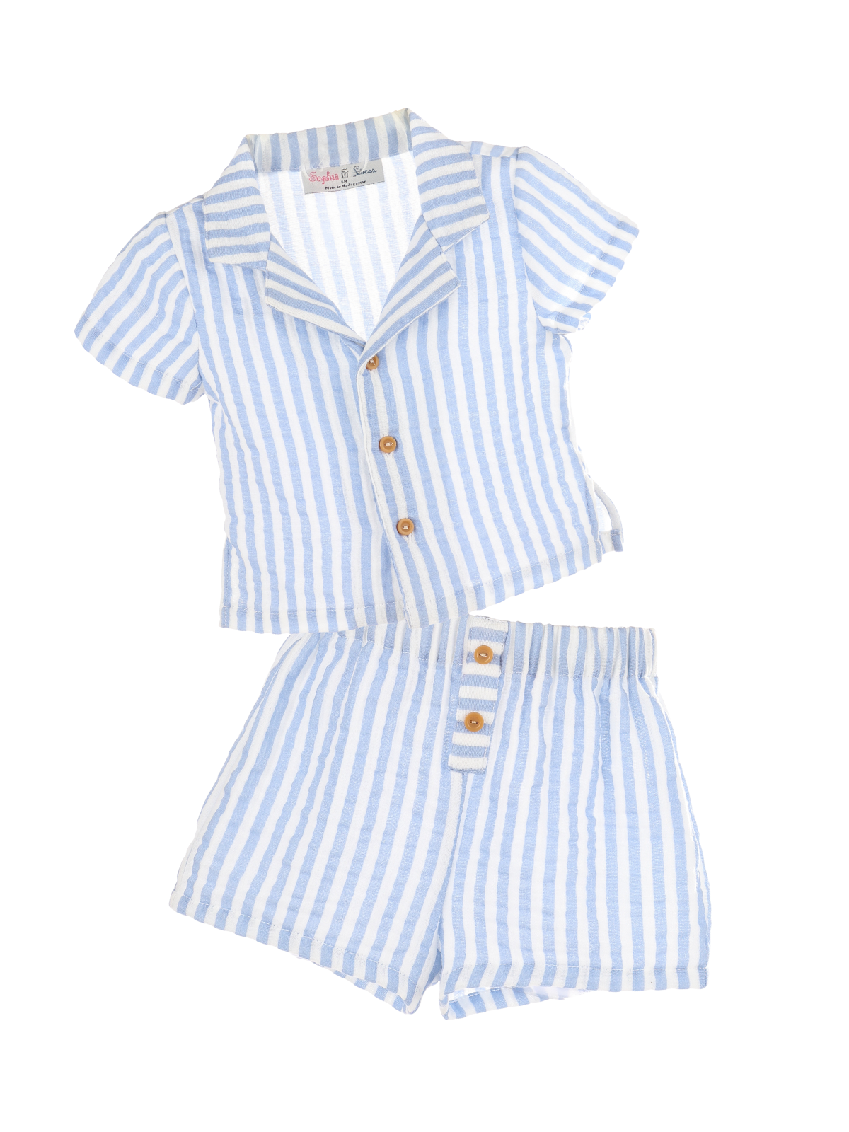 Cotton Stripe Short Set Sets Sophie & Lucas Sky Blue 12M