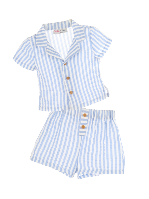 Cotton Stripe Short Set Sets Sophie & Lucas Sky Blue 12M