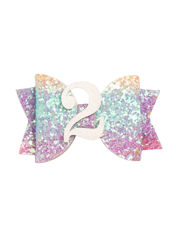 Glitter 2nd Birthday Hair Clip Hair Accessories Sweet Wink Rainbow Sparkle  