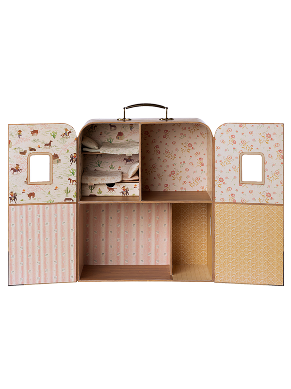 Suitcase with Furniture and Little Sister and Brother Mice