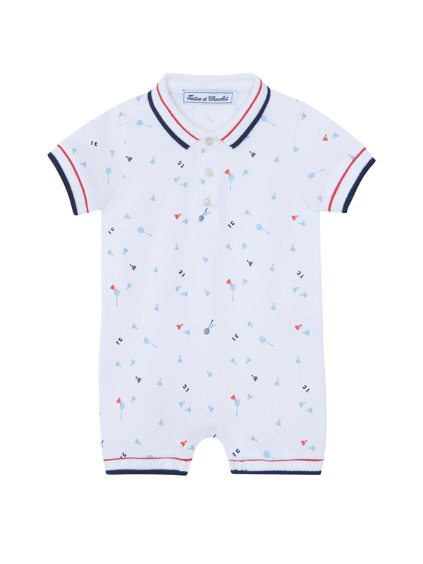 Badminton Club Polo Romper Rompers Tartine et Chocolat White 6M