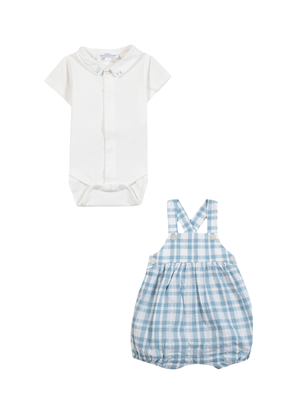 Blue Gingham Overall Romper Rompers Tartine et Chocolat