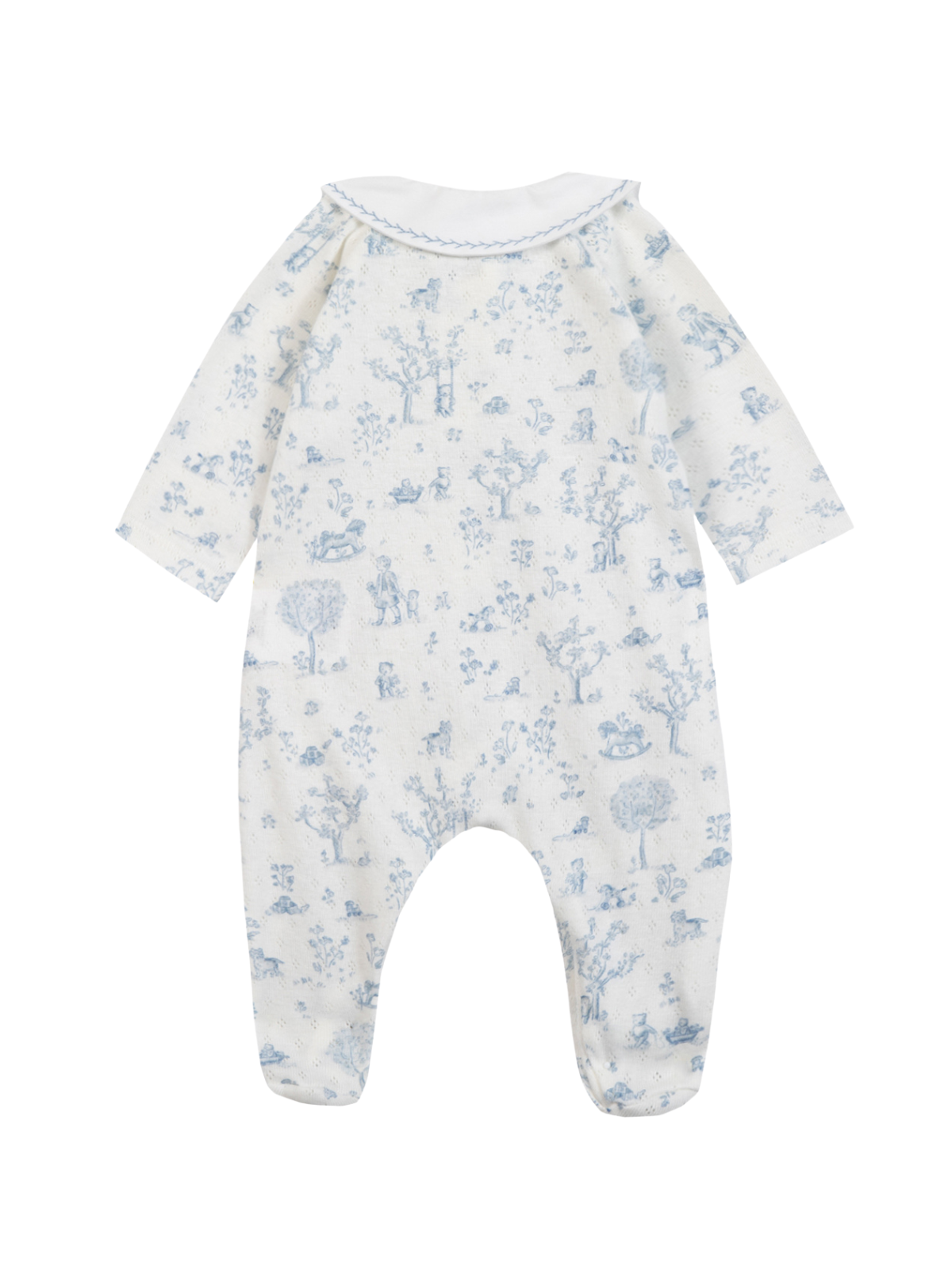 Blue Toile Ruffle Collar Footie Rompers Tartine et Chocolat