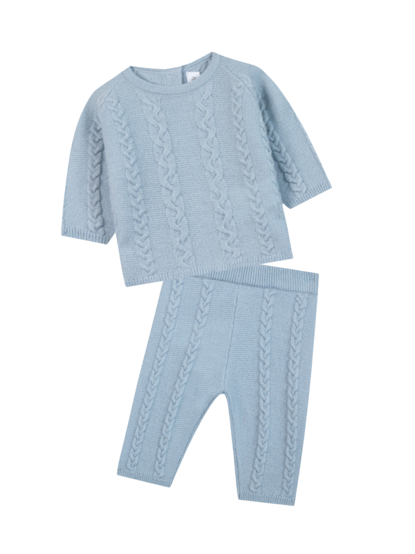 Cable Knit Baby Set Sets Tartine et Chocolat Ice Blue 3M