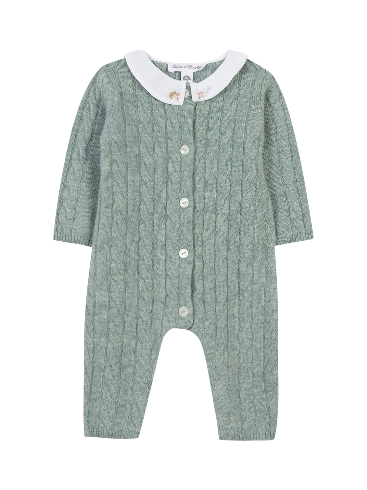 Cable Knit Collared Romper Rompers Tartine et Chocolat Jade 1M 