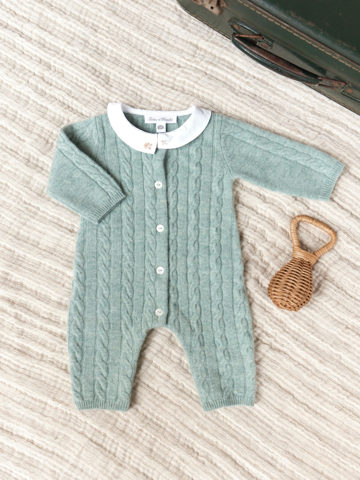 Cable Knit Collared Romper Rompers Tartine et Chocolat   