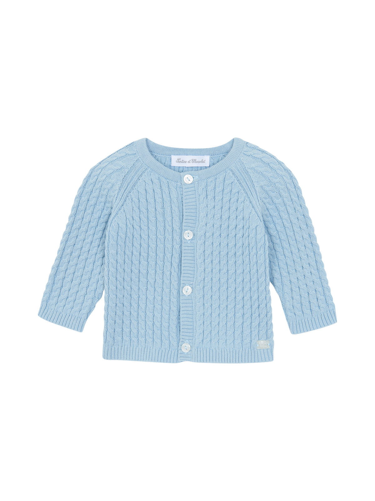 Cotton Cable Cardigan Sweaters Tartine et Chocolat Sky Blue 6M