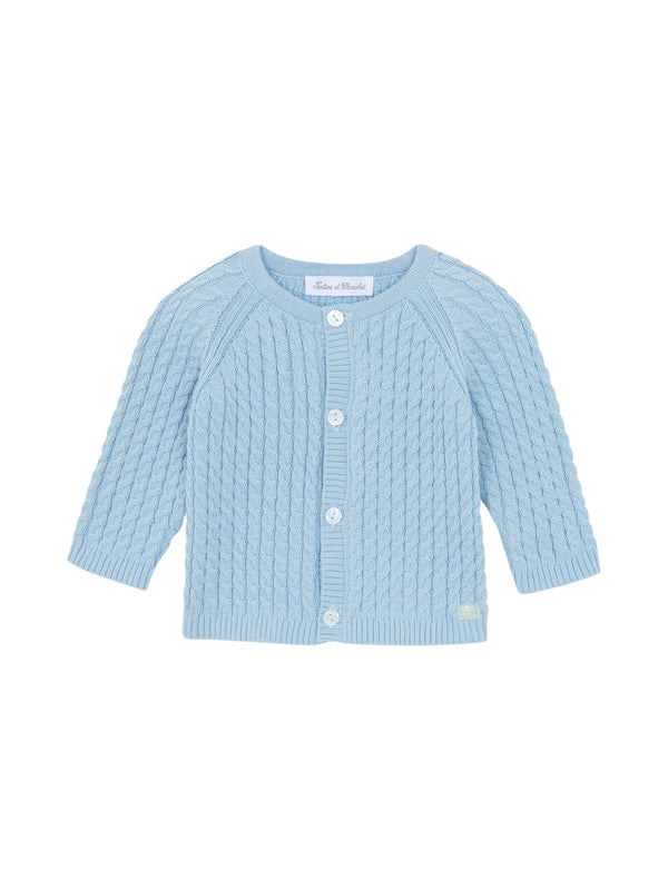 Cotton Cable Cardigan Sweaters Tartine et Chocolat Sky Blue 6M