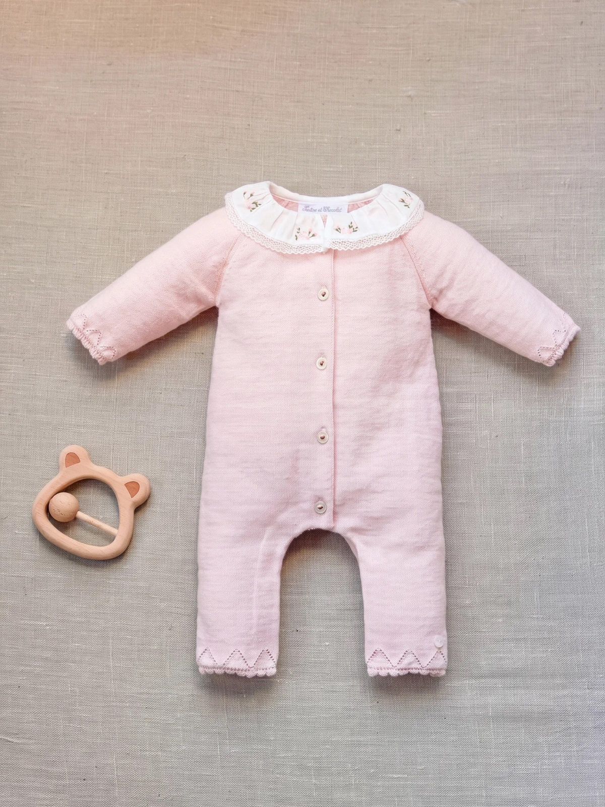 Embroidered Collar Knit Romper Rompers Tartine et Chocolat