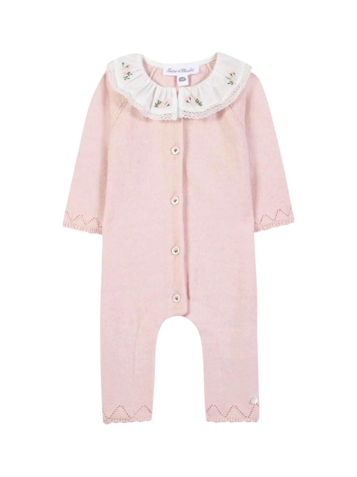 Embroidered Collar Knit Romper Rompers Tartine et Chocolat Pink 1M