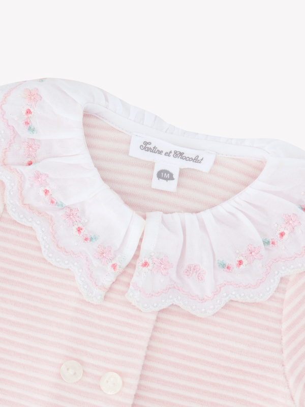 Embroidered Collar Velour Footie Rompers Tartine et Chocolat