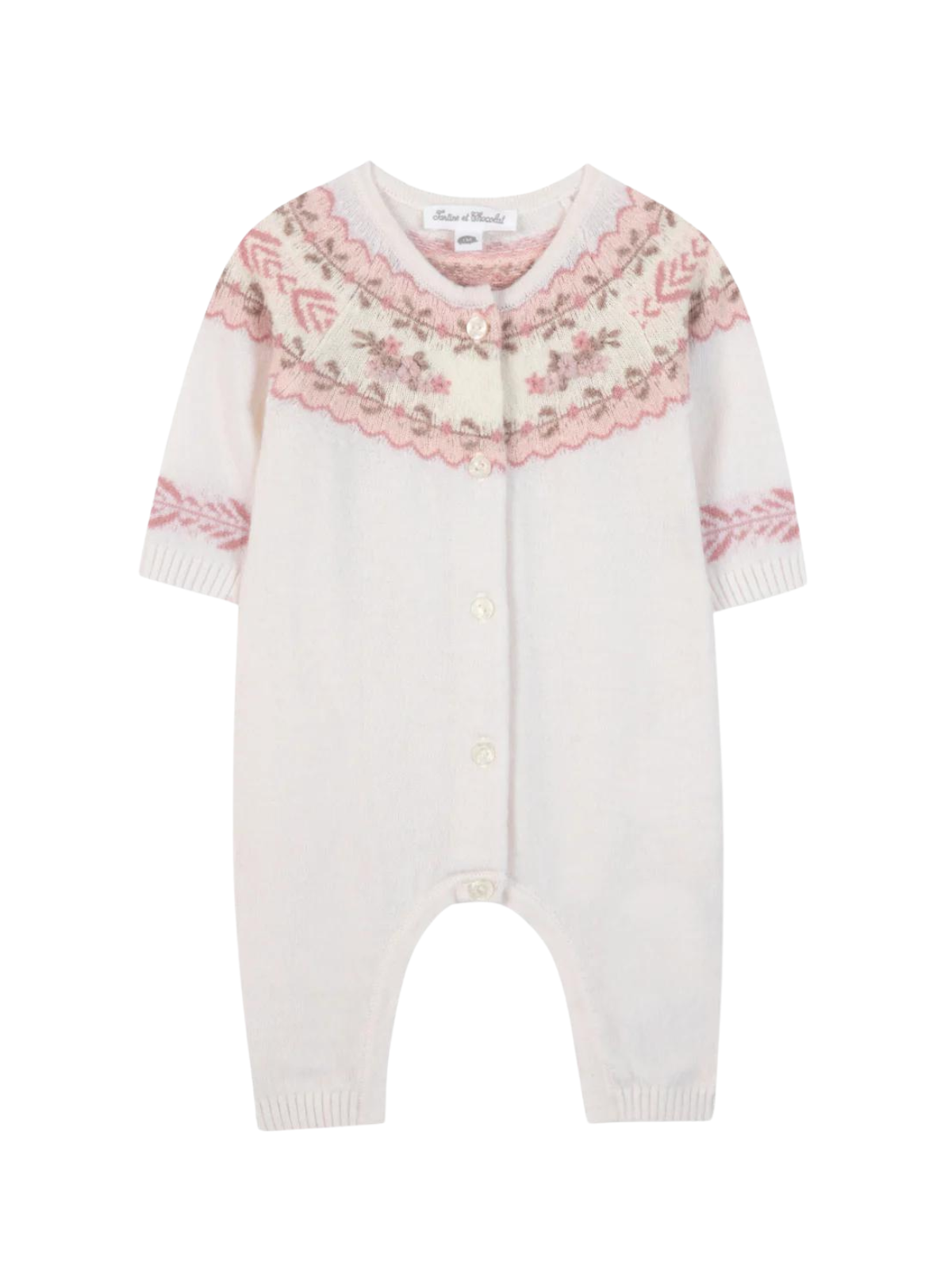 Embroidered Knit Romper Rompers Tartine et Chocolat Ivory 1M 