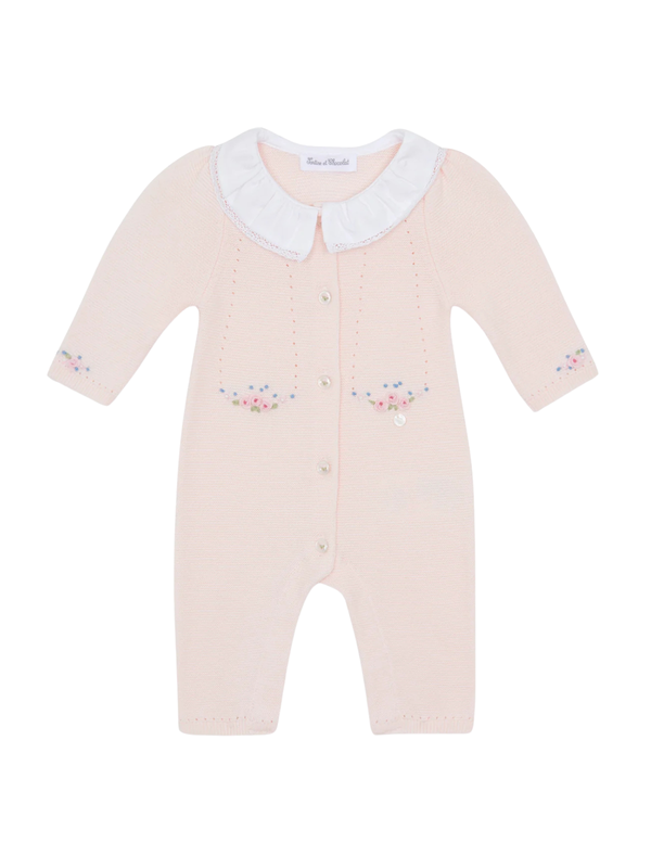 Embroidered Roses Knit Romper