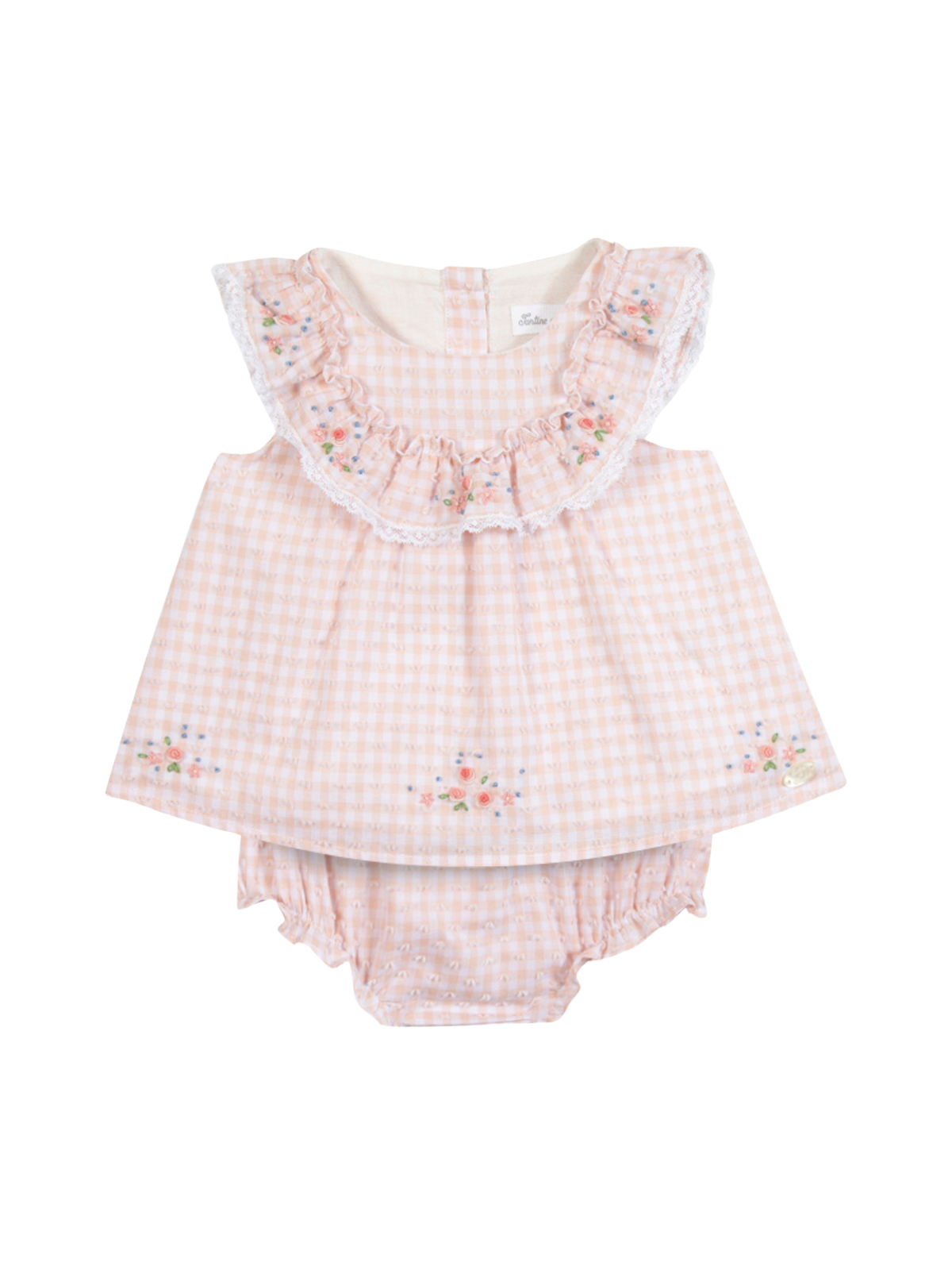 Embroidered Ruffle Gingham Dress Dresses Tartine et Chocolat Light Pink 3M