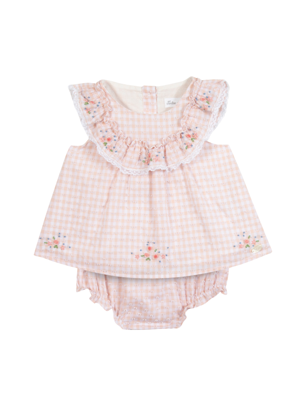 Embroidered Ruffle Gingham Dress Dresses Tartine et Chocolat Light Pink 3M