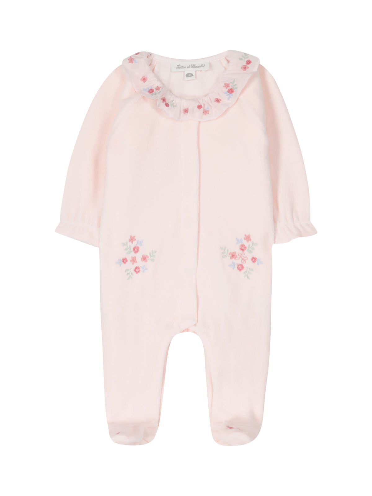 Floral Velour Footie Rompers Tartine et Chocolat Pale Pink 1M 