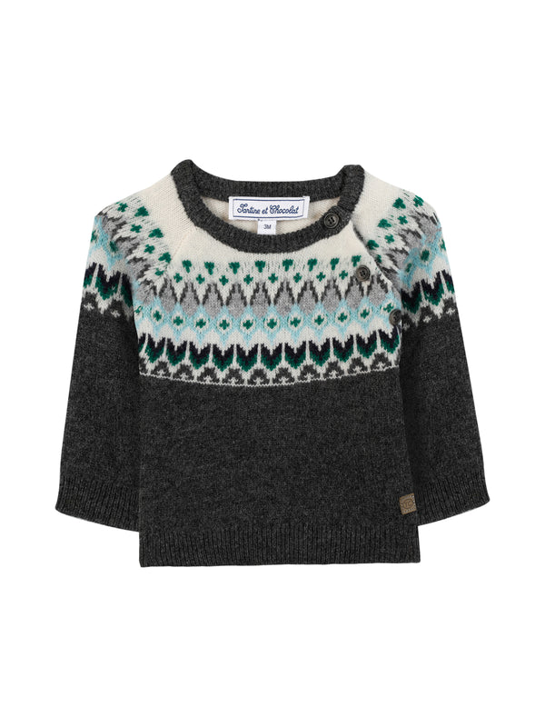Gray Fair Isle Sweater Sweaters Tartine et Chocolat Anthracite Gray 1Y 