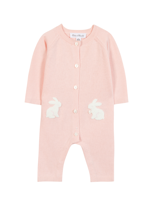 Pink Bunny Knit Romper Rompers Tartine et Chocolat Pink 1M