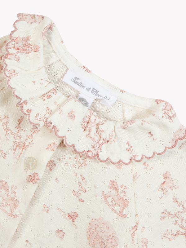 Pink Toile Ruffle Collar Footie Rompers Tartine et Chocolat