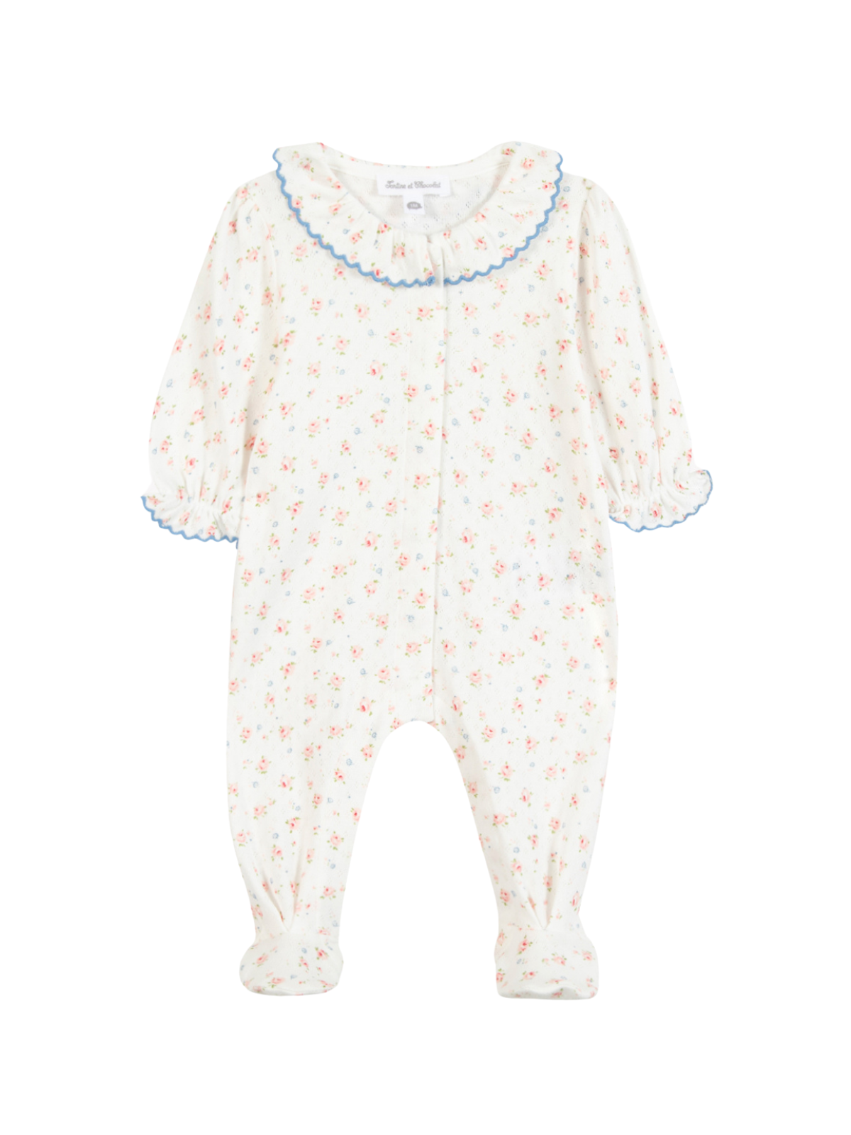 Rose Garden Ruffle Footie Rompers Tartine et Chocolat Pearl 1M