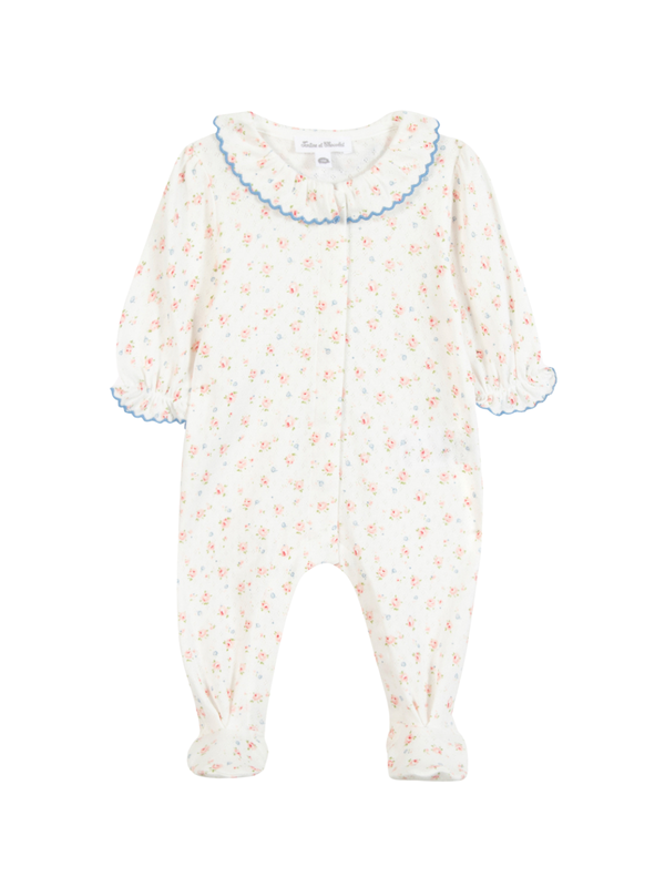 Rose Garden Ruffle Footie Rompers Tartine et Chocolat Pearl 1M