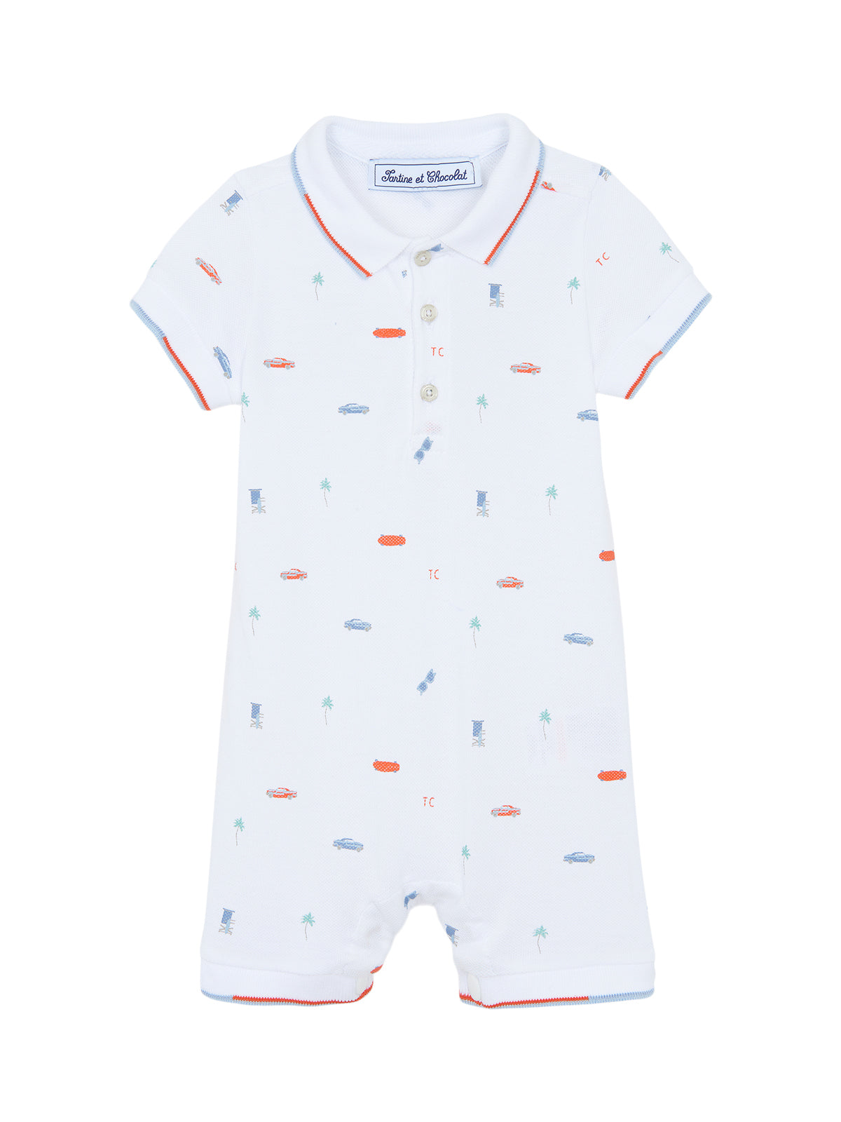 Summer Fun Polo Romper Rompers Tartine et Chocolat White 6M