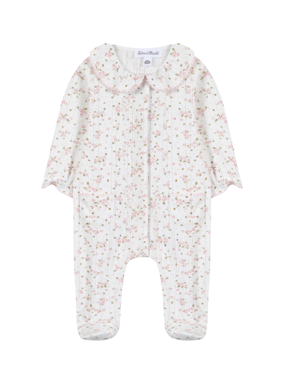 Tiny Blossom Pointelle Ruffle Footie Rompers Tartine et Chocolat White 1M