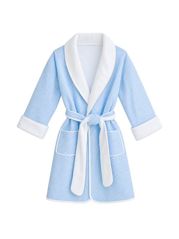 Blue Gingham Bathrobe Pajamas Terry Tots Blue 2Y